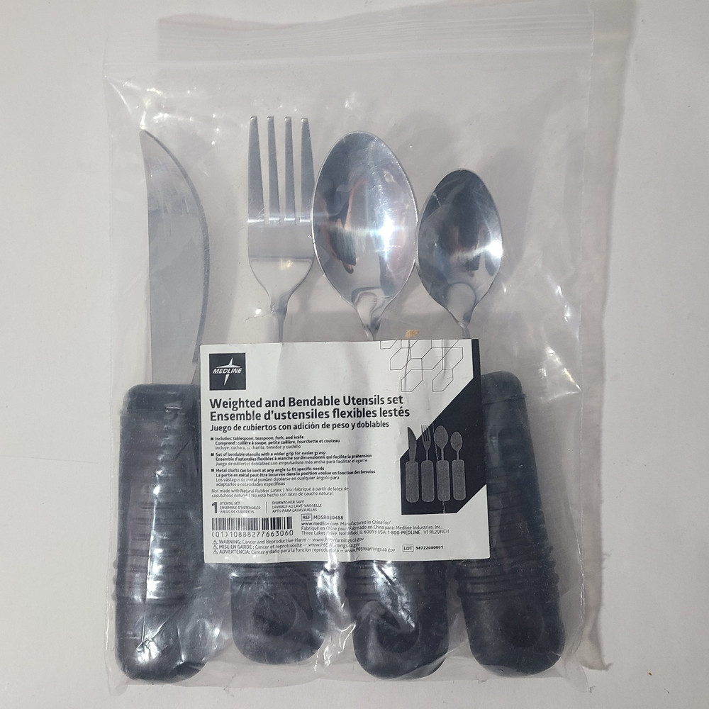 Weighted/Bendable Utensils Set 4 Piece Stainless Steel Fork, Knife, 2 Spoons
