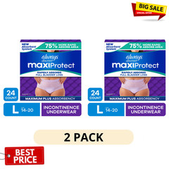 2 Pack Always Discreet Womens Underwear L 24Ct MaxiProtect Max Plus Absorbency