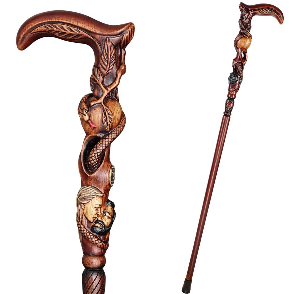 Adam Eve Walking cane Paradise Aple & Snake Wooden walking stick Religion style