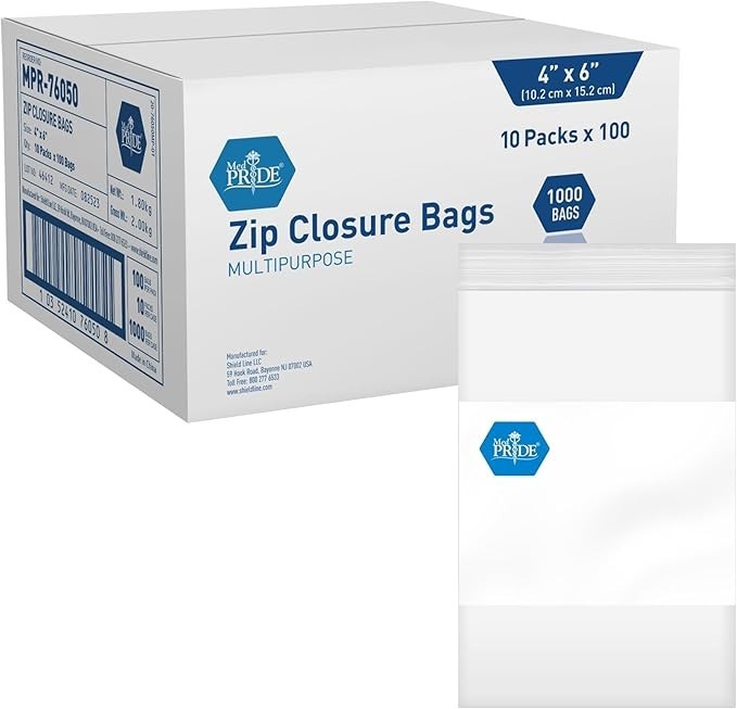 MED PRIDE Clear Zip Closure Bags 1000 Ct Bulk | Reusable Storage Bags with Label