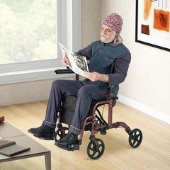 Goplus Folding Rollator Walker w/ 8” Wheels &Seat Supports up to 300 lbs Red