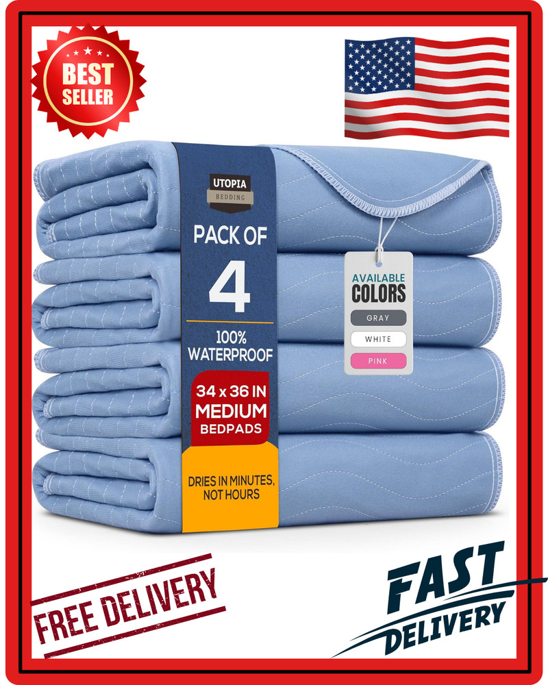 Washable Underpads 34″ X 36″ Pack of 4 Waterproof Reusable Heavy Absorb Bed Pads