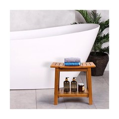 Teak Shower Bench, 20″ Solid Wood Shower Stool Waterproof Shower Seat with St…
