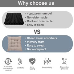 Helishy Gel Seat Cushion, Double Thick Breathable 16.5 x 14.5 x 2 inch, Black