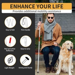 Folding Blind Cane Walking Stick for Visually Impaired Non Slip Lightweight