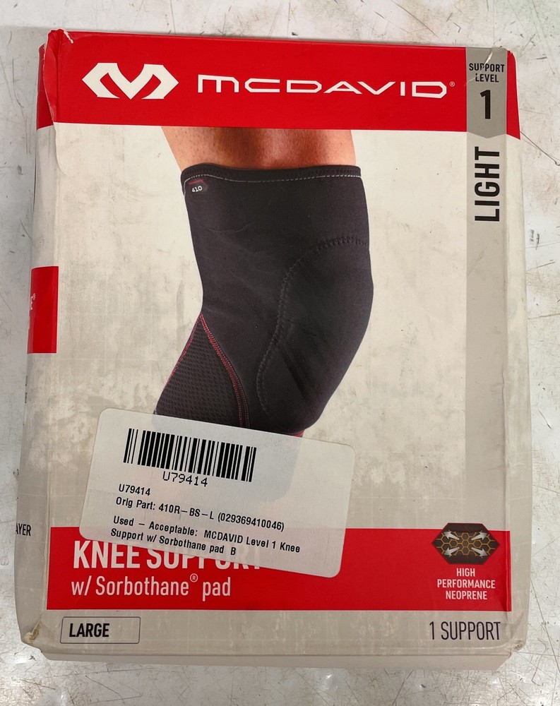 McDavid 410 Level 1 Knee Support with Sorbothane Pad, Size Large, Black