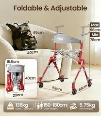 Z35 PackGo Foldable Lightweight Rollator Walker Red (Magnesium Alloy Frame)