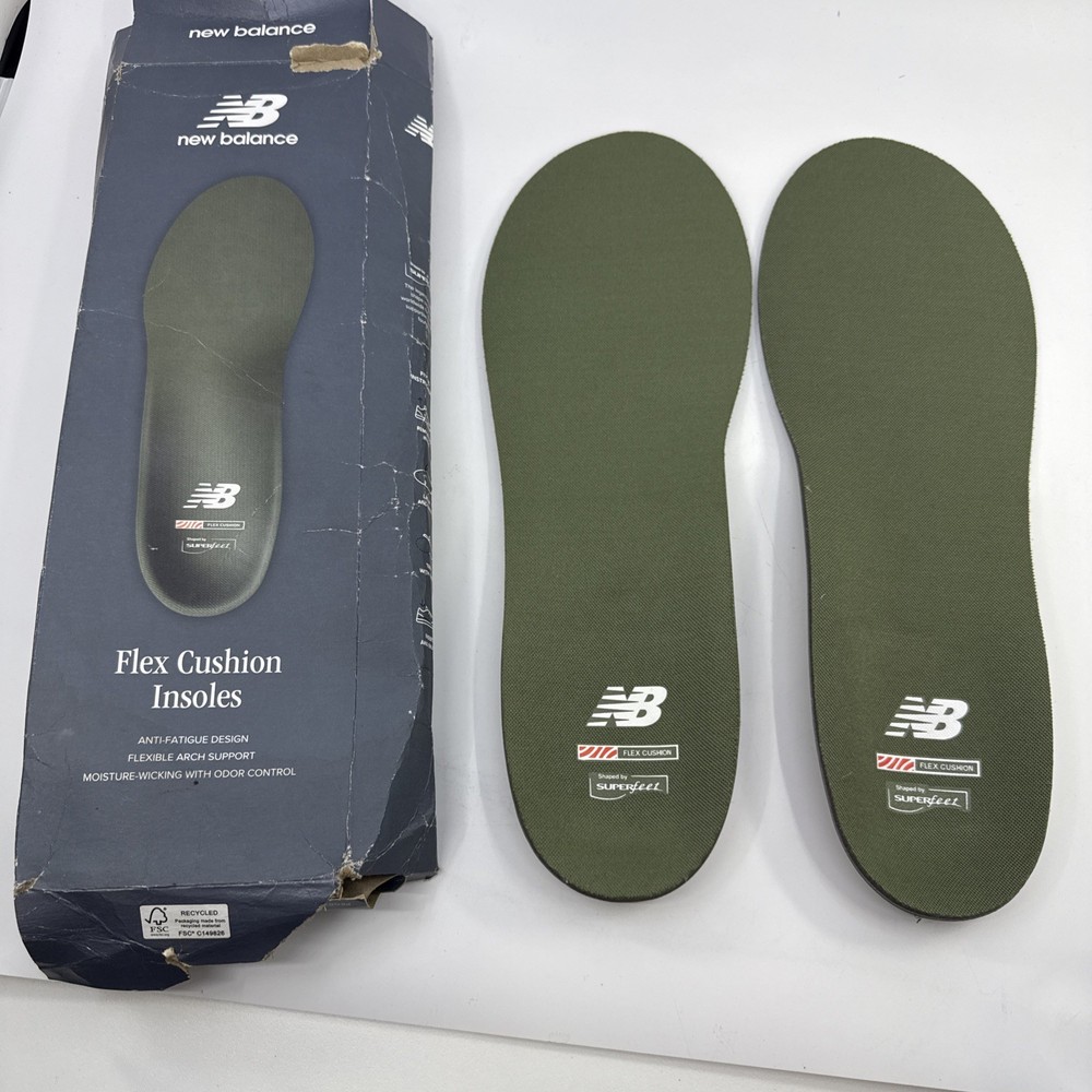 NEW BALANCE by SUPERFEET Flex Cushion Insoles Size 15.5-17 NEW DAMAGED PACKAGING
