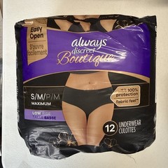 12-Count Always Discreet Incontinence Underwear SMALL/MEDIUM Black Protection