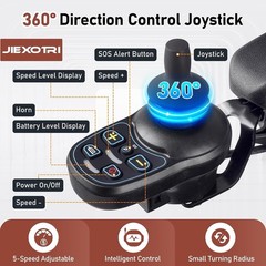 JIEXOTRI 500W Power Wheelchair Foldable Joystick Seat Belt Anti-tip 360lb