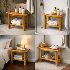 Waterproof Teak Shower Bench 22″ with Storage Shelf for Indoor & Outdoor Use