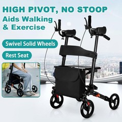irtme All Terrain Upright Rollator Walker with Seat, Stand up Rolling Walker