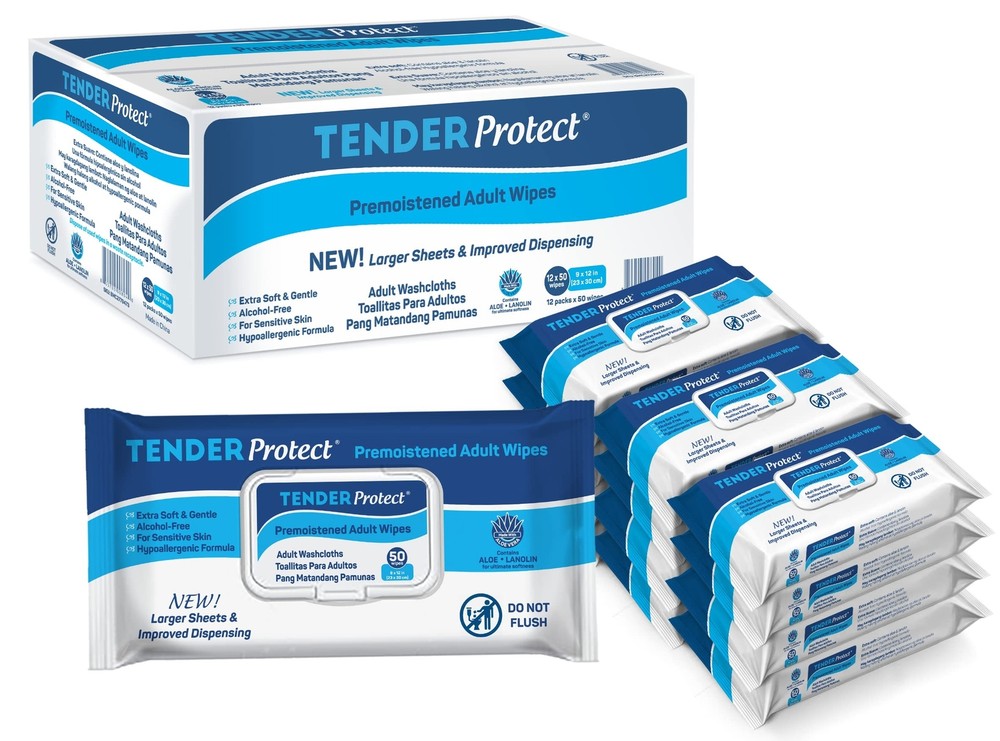 TENDERProtect® Adult Wipes with Aloe, Extra-Large Washcloth (9×12) for Incont…