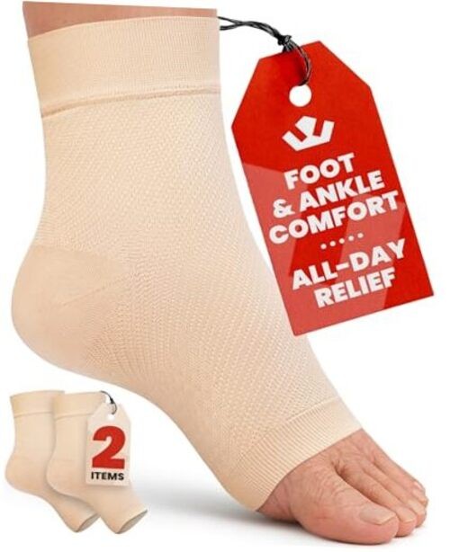 Ankle Compression Sleeve – 1-Pair, Plantar Fasciitis Braces – M Beige / 1 Pair
