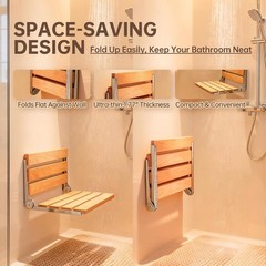 Jamini Folding Shower Seat 16in Beech Wood Wall Mount 330lb Heavy Duty
