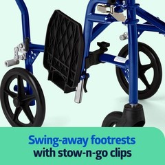 Medline Ultra Lightweight Transport Wheelchair for Adults, 19in Seat – Blue