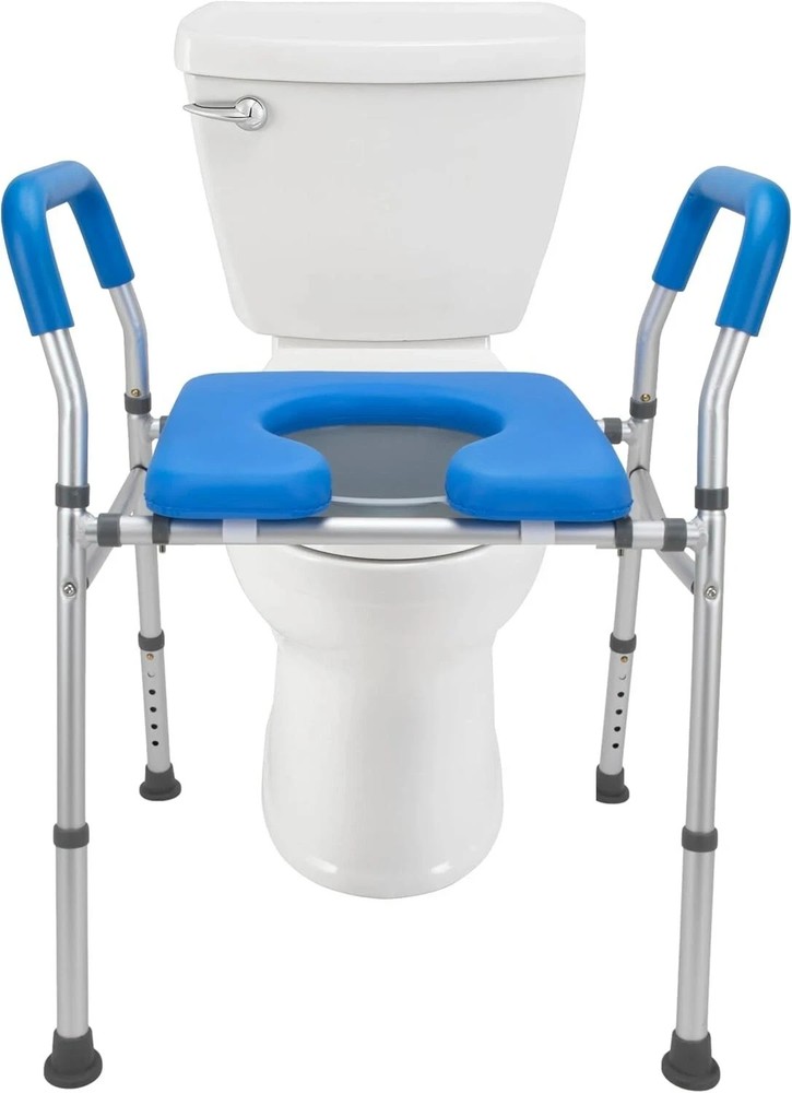 Heavy Duty Adjustable Height Raised Toilet Seat with Safety Frame by Mobo