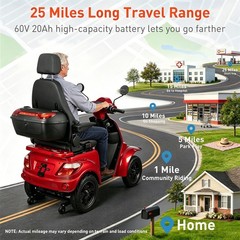 4 Wheel Mobility Scooter 24.8 Miles 3 Speed 700lbs Load Capacity with 16in Tires