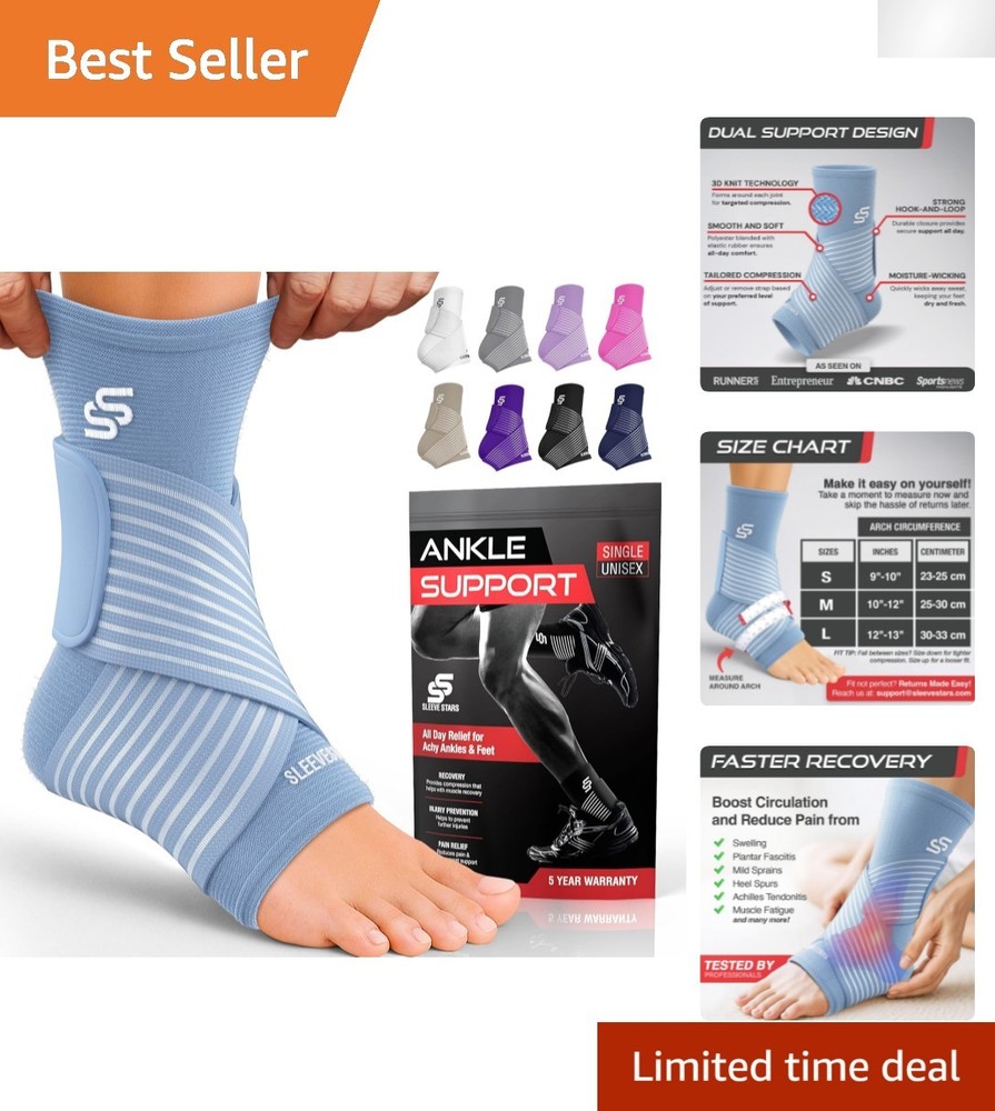 Adjustable Compression Ankle Brace for Ligament Damage – Light Blue, Medium Size