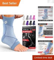 Adjustable Compression Ankle Brace for Ligament Damage – Light Blue, Medium Size