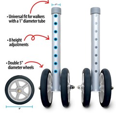 Heavy Duty Bariatric 5″ Walker Wheel Kit with Universal Flexfit Universal Ski Gl