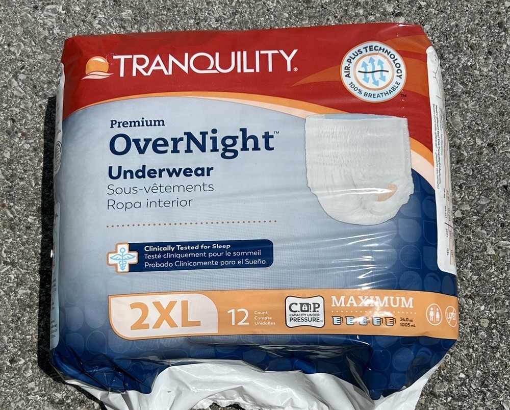 Tranquility Premium OverNight Underwear 2XL /62-80in Pack of 12 **4 Packs**