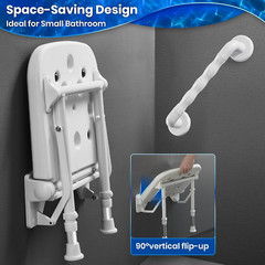 Wall Mounted Folding Shower Seat,Support 550Lbs,Adjustable Height Fold up Shower