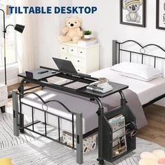 Overbed Table with Wheels Mobile Bed Desk for Laptop Adjustable Height & Length