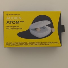 Open Box Audien Hearing Aid OTC Atom One, Rechargeable Open Box Never used