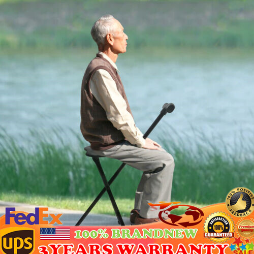 3 Legged Portable Folding Walking Stick with Seat Travel Hiking Cane Chair Stool