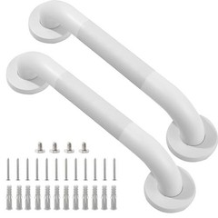 12″ White Stainless Steel Shower Grab Bar 2 Pack for Bathtubs and Showers