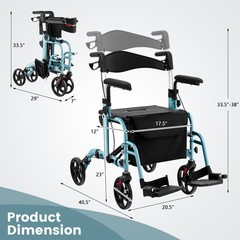 Costway Folding Rollator Walker w/Seat & 8″ Wheels Supports up to 300 lbs Navy