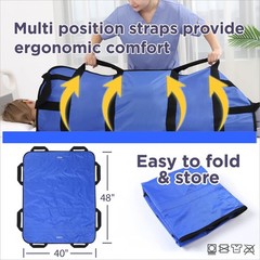 72″x40″ Transfer Sheet Positioning Bed Pad Reusable Washable Handles Blue