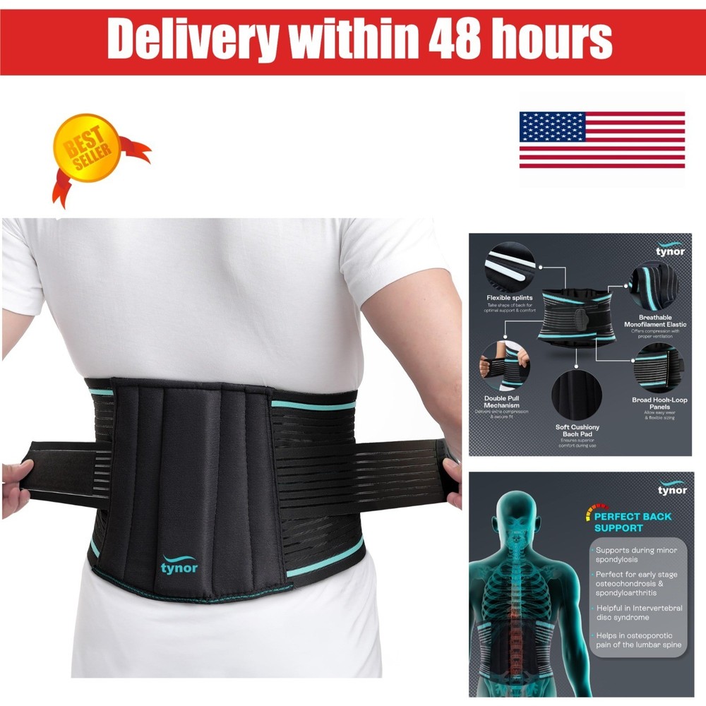 TYNOR Adjustable Back Support Belt for Lower Back Pain – Medium Black