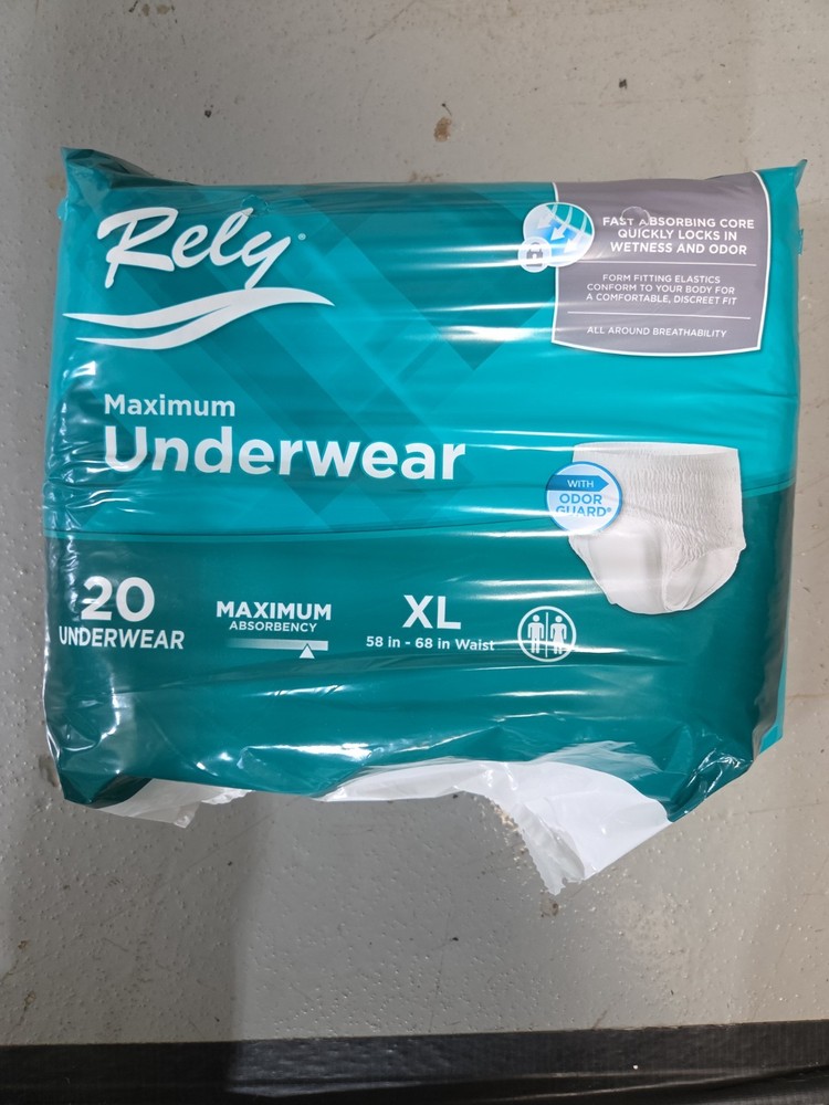 Rely Maximum Underwear XL W/ Odor Guard 58-68 In Waist Pack Of 20 Maximum Absorb