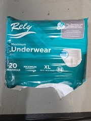 Rely Maximum Underwear XL W/ Odor Guard 58-68 In Waist Pack Of 20 Maximum Absorb