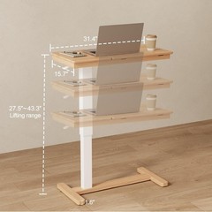 Solid Wood Overbed Bedside Table with Wheels, Adjustable Medical Tilt Top Hospit