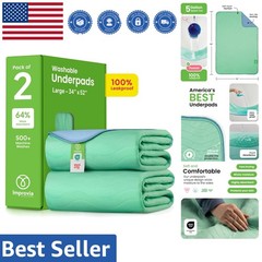 34″ x 52″ Reusable Underpads – Max Absorbency & Safe for Sensitive Skin – 2 Pack