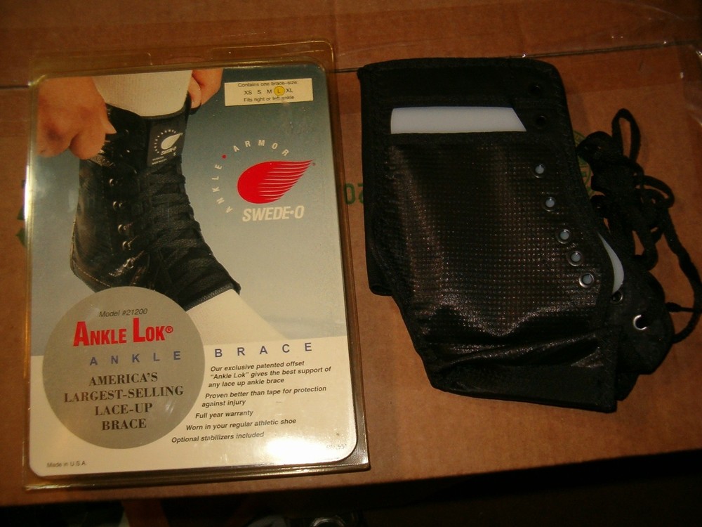 Swede-O Ankle Lok Ankle Brace Removable Side Stabilizers Support USA Black Large