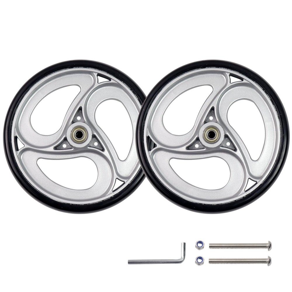 Wealrit 2 Pcs Wheels Replacement for Wheelchairs Solid 8 Inch 8 Inch, Silver