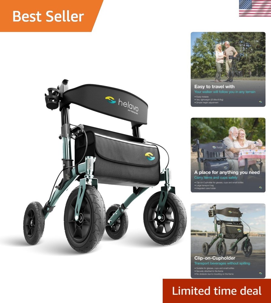 All Terrain Walker Rollator with 12” Pneumatic Tires – Foldable Outdoor Walke…