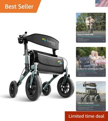 All Terrain Walker Rollator with 12” Pneumatic Tires – Foldable Outdoor Walke…