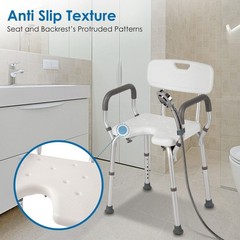 Heavy Duty Shower Chair with Arms & Back, 330lbs Capacity, Tool-Free Assembly, C