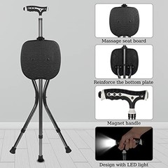 Hold 440 lbs Cane with Seat Combo Aluminum Alloy Portable LED Folding LED Black