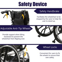 Folding Manual Transport Wheelchair, 20 “ Seat With Front and Rear Locking Hand