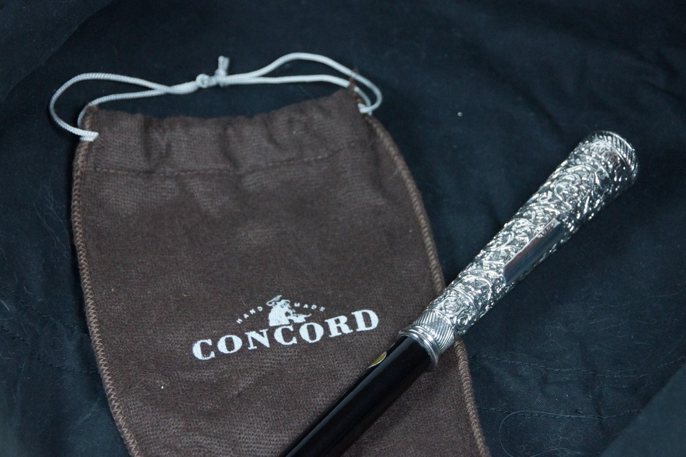 Mens Made in Italy Concord Edwardian 925 Silver Handle Walking Stick Cane w/ Bag