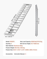 6000lb 94x15in Aluminum Loading Ramps with 16 Anti-Slip Plates & Heavy-Duty