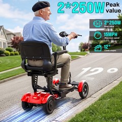 2*250W Dual Motor Foldable 4-Wheel Electric Mobility Scooter For Seniors Adults