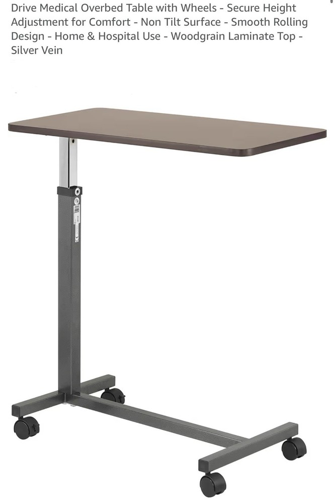 Drive Medical Overbed Table with Wheels – Secure Height Adjustment for Comfort –