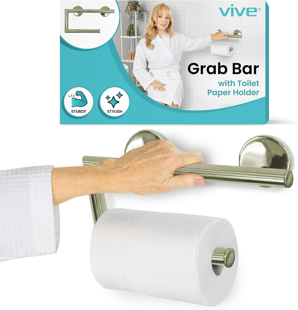 Grab Bar with Toilet Paper Holder (350Lbs) – Handrail Bar Combo for Bathroom Wal